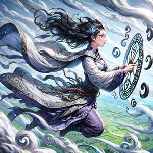 (masterpiece, top quality, best quality, official art, beautiful and aesthetic:1.2), cute cirl, Wind Archmage, wind aura, wind magic in hand, windy hand, wind, extreme detailed, (white light particle:1.1), (arcane style:0.8), (using wind magic:1.3), wind magic, imaginative overlays, (fractal art:1.3), colorful, highest detailed, Floating around her are some tornado, , artistic fusion, fantastical scenes, evocative narratives, striking visuals, upper body, better_hands,