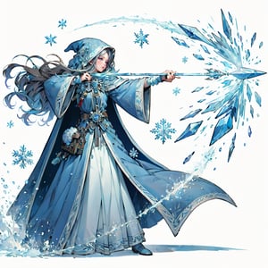 (masterpiece, top quality, best quality, official art, beautiful and aesthetic:1.2), LADY, shyface, Archmage, full body, extreme detailed, (ice magic:1.1), (fractal art:1.3),colorful,highest detailed, Floating around her are some ice shards, watercolor, 