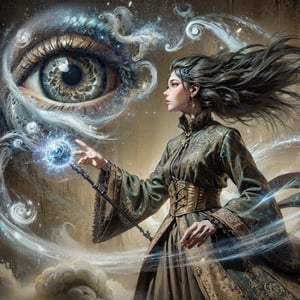 (masterpiece, top quality, best quality, official art, beautiful and aesthetic:1.2), cute cirl, Wind Archmage, wind aura, wind magic in hand, windy hand, wind, extreme detailed, (white light particle:1.1), (arcane style:0.8), (using wind magic:1.3), wind magic, imaginative overlays, (fractal art:1.3), colorful, highest detailed, Floating around her are some tornado, , artistic fusion, fantastical scenes, evocative narratives, striking visuals, upper body, better_hands,