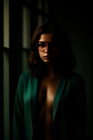 High-definition, full-body photograph of a beautiful girl featuring stylish eyeglasses, cinematic color grading, moody lighting. The image should depict a girl as a compelling character in a story yet to unfold.,,perfecteyes eyes,photo of perfecteyes eyes,