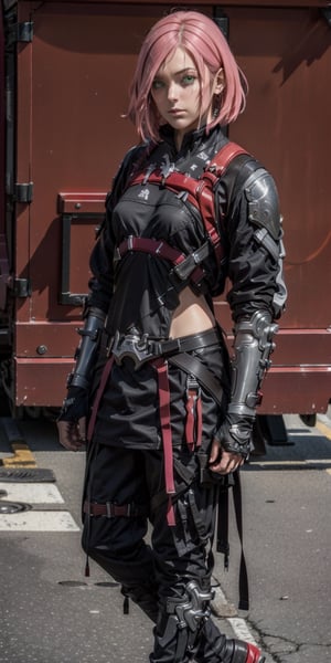 ((masterpiece, best quality)),urban techwear,KATARINA,ARMOR,pink_hair 