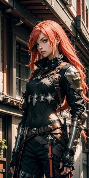 ((masterpiece, best quality)),urban techwear,KATARINA,ARMOR,anime,long white hair