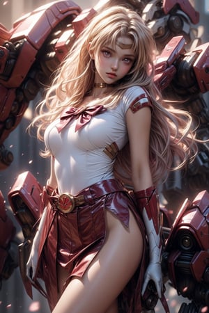 ((masterpiece, best quality)), long blond hair. sailor moon, mini skirt, sexy, curvy body, detailed face, perfect eyes, detailed hands, light background, mix of fantasy and realistic elements, vibrant manga, uhd picture, crystal translucency, vibrant artwork, fairy, SMMars. Sexy body. sakura haruno, mecha, , , ,SMMars,Belted Skirt,onesie,KATARINA,mecha