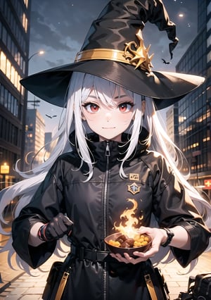 Red eyes, evil, golden, shiny, white hair,High detailed ,midjourney,perfecteyes,Color magic,urban techwear,hmochako,better witch,witch, witch