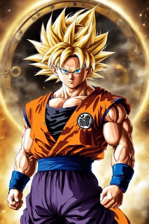 ((masterpiece, best quality))Trunks ((dragon ball anime)),sakaba,steampunk style,tshirt design