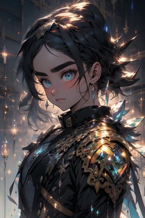 ((masterpiece, best quality)) Dragon ball Z, Black Leather Armor, Dagger, by artist "MAPPA", Anime, Manga, Highly Detailed, Beautiful Composition, Deep Color, Intricate, Sharp, Clear, 16k Resolution, Incredible Lighting, Multilayered Eyes, Sharp Eyebrows,glitter