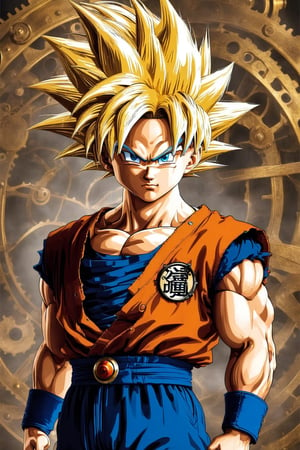 ((masterpiece, best quality))Trunks ((dragon ball anime)),sakaba,steampunk style,tshirt design