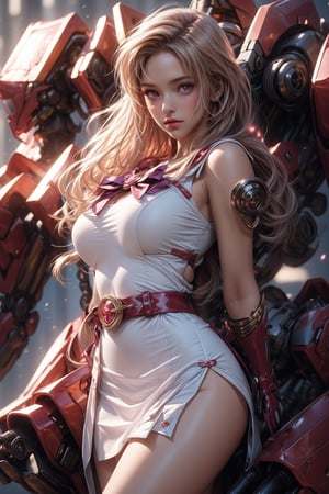 ((masterpiece, best quality)), long blond hair. sailor moon, mini skirt, sexy, curvy body, detailed face, perfect eyes, detailed hands, light background, mix of fantasy and realistic elements, vibrant manga, uhd picture, crystal translucency, vibrant artwork, fairy, SMMars. Sexy body. sakura haruno, mecha, , , ,SMMars,Belted Skirt,onesie,KATARINA,mecha