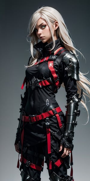 ((masterpiece, best quality)),urban techwear,KATARINA,ARMOR,anime,long white hair