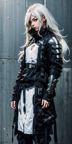 ((masterpiece, best quality)),urban techwear,ARMOR,anime,long white hair