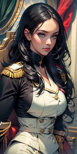 ((masterpiece, best quality))More Detail,Beautiful military officer with long black hair