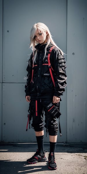 ((masterpiece, best quality)),urban techwear,ARMOR,anime,long white hair