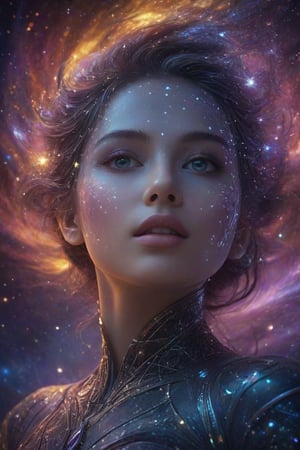 Midjourney,realism,cinematic quality,cartoon style, 
 Prompt
a close-up shot of an ethereal star woman with eyes body and face glowing like galaxies, surrounded by swirling, vibrant cosmic colors, vibrant star planet, ultra-detailed and photorealistic rendering, soft ambient lighting, starry nebulae in the background, dynamic and radiant color gradients, glowing reflections, cinematic composition, surreal and otherworldly atmosphere, intricate facial features, flowing hair infused with cosmic energy, luminous and ethereal, celestial radiance, soft yet detailed textures, otherworldly beauty looking up,