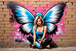 #graffiti, #graffiti on brick wall, #aerosol painting on wall, #color graffiti, #Street art, #Spray paint, #Street canvas, #Graffiti artist, #Graffiti art, #Aerosol art
(((ivy: 1.3))) growing on a brick wall. (((Spray cans: 1.3))). Dystopian fairy sitting on ruins inspired by Julie Bell, framed by smoke, industrial wasteland backdrop, matted dragging hair, wears torn clothes, ragged scarred wings, dirty stained face, sadness mixed with determination, dusty soil, subdued sunset glow, #spray painting on wall