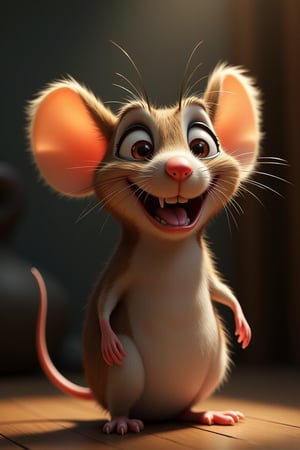 ffunny animals, cinematic style, high fidelity, realism, chiaroscuro, play of shadow and light, rays of light.
a cute and cheerful mouse with bulging eyes and a stupid smile