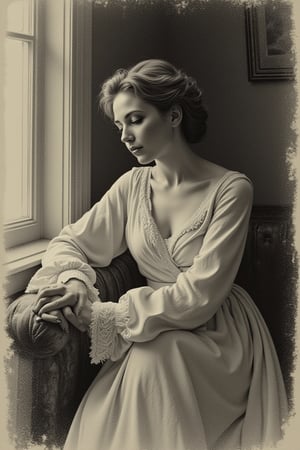 Beauty, realism, cinematography, chiaroscuro, rays of light, play of shadow and light, cinematic quality, drawing with dry chalk, Pastel, Cinematic style, 
an aristocratic woman sitting on an armchair, conté pencil drawing, blurred drawing lines, artistic sketch of a great master in the style of an unfinished work, subtle play of shadows, without background