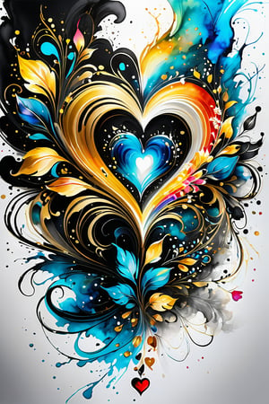 Charcoal drawing, A stunning 3D watercolor painting featuring a vibrant and glowing scene of two intertwined hearts. The hearts are surrounded by a cascade of vivid watercolor splashes, with glowing jewels and flowers adding to the radiant atmosphere. The overall composition exudes a sense of love, passion, and enchantment, as if captured in a magical moment of pure emotion., vibrant
painting in the style of artists such as Russ Mills, Sakimichan, Vlop, Leush, Artgerm, Darek Zabrocki and Jean-Baptiste Monge,colored pencils, black pencil drawing,women,colored crayons