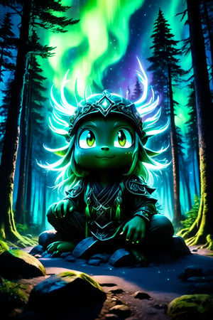 Midjourney, MJ, Midjourney style, realism, cinematic quality, painting,
A STONE GOBLINE AT NIGHT IN THE FOREST WITH AN AURORABOREALIS ON THE SKY,manga,Niji style,cartoon style