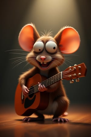 ffunny animals, cinematic style, high fidelity, realism, chiaroscuro, play of shadow and light, rays of light.
cute and funny mouse with bulging eyes and a stupid smile plays the guitar