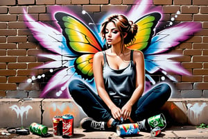 #graffiti, #graffiti on brick wall, #aerosol painting on wall, #color graffiti, #Street art, #Spray paint, #Street canvas, #Graffiti artist, #Graffiti art, #Aerosol art
(((ivy: 1.3))) growing on a brick wall. (((Spray cans: 1.3))). Dystopian fairy sitting on ruins inspired by Julie Bell, framed by smoke, industrial wasteland backdrop, matted dragging hair, wears torn clothes, ragged scarred wings, dirty stained face, sadness mixed with determination, dusty soil, subdued sunset glow, #spray painting on wall