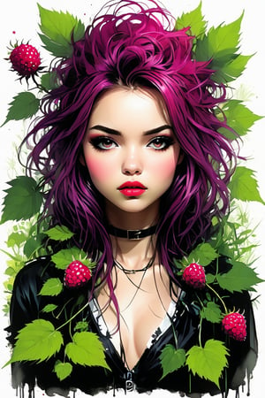 Midjourney, MJ, Midjourney style, realism, cinematic quality, painting,
Colored ink sketch of a girl looking discontented beneath an enormous prickly raspberry, influenced by artists Chris Bachalo, Tim Burton, and Tom Gald, featuring an oversized head, enormous eyes, and heightened caricature emotions, rendered in vivid, contrasting hues, with a dynamic composition, bright colors, digital painting technique, complemented by sticker-like, 2D cute qualities, fantasy elements, a dreamy atmosphere, stylized,manga,Niji style,cartoon style