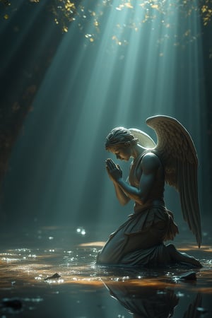 Abstract Lighting Effects, Midjourney Style, Photorealism, Cinematic, High Fidelity, Realism, Light Play,
RAW photograpyh,the Fallen Angel on his knees praying, water reflection on the floor,a big scary statue,pessimistic atmosphere,perfect ligthing,Style-EMCG




