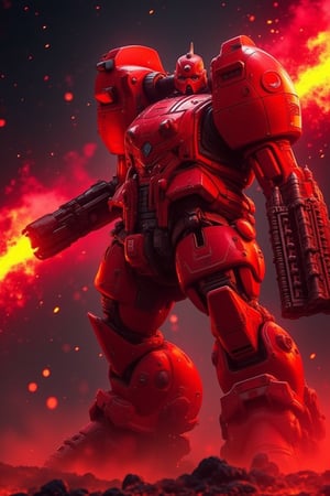 anime, illustration, cartoon, 4k, close-up, 
red ninja with fireMinimalist neon 80’s anime style. No background or graphic elements. 3/4 view of Inspired by 90’s anime, manga, video-games, movies and TV shows. A heavy armed mecha with guns, cannons, missile launchers power anime style full body