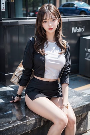 An office, black stilettos ,glasses:1.1, white blouse:1.5, black short skirt1.5, fullbody:1.1, legs apart:1.8, panties visible:1.5,((natta、Realistic light、top-quality、8K、​masterpiece:1.3)),1girl, abdominals:1.1,Blond straight haired, big breasts:1.2,  beauty legs,Super fine face,A detailed eye,cheerful,seductive,smile,mikana_yamamoto,jeongyeon