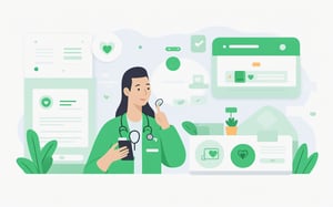 no background, ((no-line-stickers)), modern, minimalistic, dynamic green colour, virtual healthcare website UI,Flat illustration