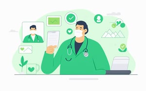 no background, ((no-line-stickers)), modern, minimalistic, dynamic green colour, virtual healthcare ,Flat illustration