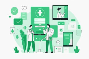 no background, ((no-line-stickers)), modern, minimalistic, dynamic green colour, virtual healthcare ,Flat illustration