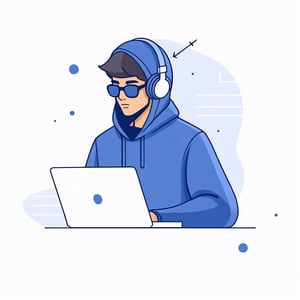 no background, ((no-line-stickers)), modern, minimalistic, dynamic nevy blue colours, profile photo avatar of a hacker ,no other elements, Flat illustration