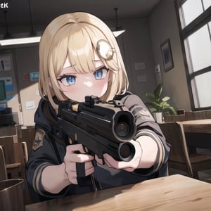 1girl, 8k, high_resolution, detective, pistol, monocle, aimpoint