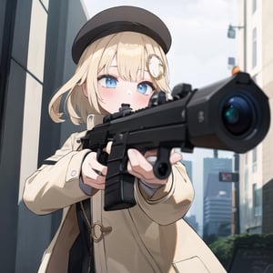 1girl, 8k, high_resolution, detective, pistol, monocle, aimpoint