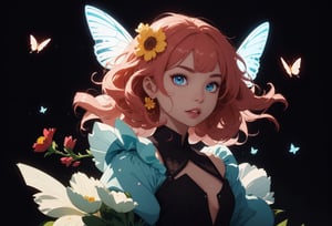 beautiful detailed flower, beautiful detailed eyes,hyper detailed,flower,hyper quality,,eyes,flower and hair is same color,beautifuly color,face,{{{{{her hair is becoming flower, flower,hair,flower,butterfly,}}}}},{{{{1girl}}}}kawaii,,{{{high details, high quality}}},{{{back light}}},{{hair and clothes is flower}},{{{upper body}}} ,high quality,hair with body ,webbed dress, upper body, flower leg, flower hands,body with flower,   {{ flower with clothes}} , dress with flower, , light particles,black background,  {{{{Hair with flower}}}},small breast with flower,big hair with  flower,{{floating hair with flower,floating}}1girl,small breast,  marbling with hair and clothes, looking at viewer,{{original}},{{arm down}}, {{paper cutting}}, black background, flower forground,  {{hair with flower}},{{{{{highres}}}},} hair with  flower,hair with flower ,hair,  wavy hair ,diffusion lighting, abstract,Butterfly with  body,   flower with hair, her hair is flower,big top sleeves, floating,ARYSTYLE3