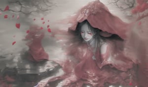  1girl, long hair, solo, veil, flower, closed eyes, dress, smile, wedding dress, hair ornament, petals, dated, ribbon, tears, bouquet, bridal veil, signature, hair flower, red hair, crying, white background, pink hair, upper body,Tombstone, Grave
,(masterpiece, top quality, best quality),horror (theme),
masterpiece,(masterpiece, top quality, best quality, ((no humans)), scenery, red theme, night, Ylvi-Tattoos, horror (theme),Tombstone, Grave, cute girl,Chinese weddingdress,1girl