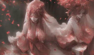  1girl, long hair, solo, veil, flower, closed eyes, dress, smile, wedding dress, hair ornament, petals, dated, ribbon, tears, bouquet, bridal veil, signature, hair flower, red hair, crying, white background, pink hair, upper body,Tombstone, Grave
,(masterpiece, top quality, best quality),horror (theme),
masterpiece,(masterpiece, top quality, best quality, ((no humans)), scenery, red theme, night, Ylvi-Tattoos, horror (theme),Tombstone, Grave, cute girl,Chinese weddingdress,1girl