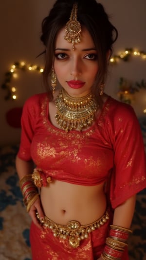 beautiful indianbride, hindu bridal makeup, bridal ornaments, hinsuism, indain culture, ornate, intimate,hot, midriff, navel piercing, gold jewel on belly button, gold waist band, gold waist beads  around abdomen,Cosplay 