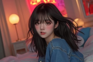 pretty 1girl, long straight black hair, wearing denim cover all fashion, super high quality, real images, lifelike, real skin, soft lighting, Cinematic, (Surrealism: 1.2), (8K UHD: 1.2), (Photorealism: 1.2), Shot with medium format camera, Professional camera, Perfectly Delicate and Rich in Detail, (masterpiece, top quality, best quality, official art, beautiful and aesthetic:1.2), (((1girl))), dynamic pose, extreme detailed,Big bearsts,

 (RAW photo, best quality), (realistic, photo-Realistic:1.1), best quality, masterpiece, beautiful and aesthetic, 16K, (HDR:1.2), high contrast, (vibrant color:1.3), (muted colors, dim colors, soothing tones:0), cinematic lighting, ambient lighting, sidelighting, Exquisite details and textures, cinematic shot, Warm tone, (Bright and intense:1.1), wide shot, by xm887, ultra realistic illustration, siena natural ratio,	head to thigh portrait,	long Wave hair,