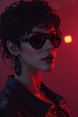 dol of chicago, a beautiful slim curvy pale goth girl with asymmetrical punk rock hair and badass euro design sunglasses. mole on cheek. half portrait by stanley artgerm, dramatic lighting, by nagel, shin jeongho, nick silva and ilya kuvshinov, deviantart