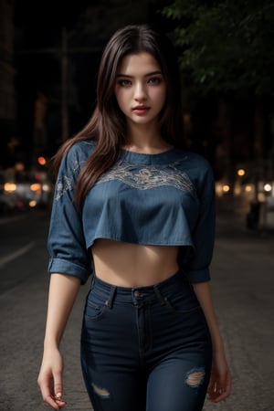 pretty 1girl, long straight black hair, wearing denim cover all fashion, super high quality, real images, lifelike, real skin, soft lighting, Cinematic, (Surrealism: 1.2), (8K UHD: 1.2), (Photorealism: 1.2), Shot with medium format camera, Professional camera, Perfectly Delicate and Rich in Detail, (masterpiece, top quality, best quality, official art, beautiful and aesthetic:1.2), (((1girl))), dynamic pose, extreme detailed,Big bearsts