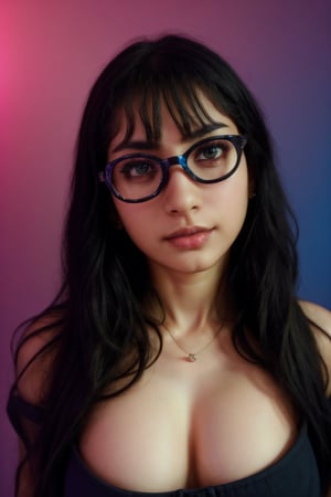 (best quality, 4k, 8k, highres, masterpiece:1.2), ultra-detaile, neon cables, gears, transparent body, mechanical details, glowing eyes, reflective surface, subtle reflections, ethereal, luminous, metallic highlights, sci-fi, futuristic, neon lights, blue and purple color palette, dynamic lighting,Mallu girl,photo r3al,Brown tone Beauty,cyberpunk glasses,realistic 