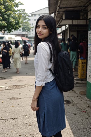 Fujifilms, Sony a7iii, Kerala School girls road crossing, school uniform, Crowd city, girls walking , bikes, car, Bus, busy cityCreate an Realistic timeless beauty. Her expressive eyes are windows to a world of emotion, her captivating smile leaves an indelible mark, and her flowing hair is a visual poetry. Explore how her gentle touch creates an aura that infuses every shared moment with a sense of destiny and magic. Develop the storyline, characters, and the world in which this enchanting girl exists, and let her presence be a driving force behind the themes and narrative. 
,Realism,Mallugirl,Thrissur,Very crowded city,round ass
