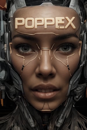 1girl, beautiful face, looking at viewer, blue eyes, english text, lips, eyelashes, makeup, portrait, science fiction, realistic, android, cable, female cyborg, cyberpunk, mechanical parts, neon light on face 
