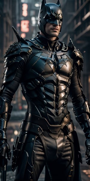 3d render of a highly detailed [Batman|Cyborg] wearing cybernetics and intricate detail armor with armored plates, hdr, 8k, subsurface scattering, specular light, highres, octane render, ray traced,l4tex4rmor,nightwing