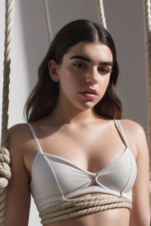 photography of a 18yo Dua Lipa, masterpiece,photorealistic, pornographic, realism, small_breasts, skinny body flat chested,teenage, tied_up, rope, teasing, hot, full_body, tiny tits petite, naughty teen girl young body, pale skin, albino white skin, tied_up with rope, very young, pretty teen. Tiny girl, thin girl. Forced, Dua Lipa bondage,  bdsm, nude Dua Lipa is a prisoner. Tied up on a filthy mattress