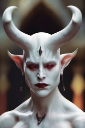 white demon, small horns, beautiful face