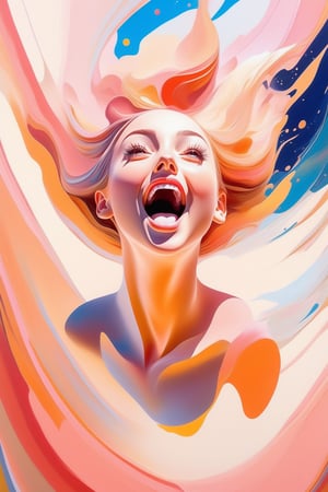 An abstract painting of a girl who is in a deep state of joy leaping into her dreams, very dreamy painting, emotion of ecstasy, detailmaster2,Film Still,make_3d,aesthetic portrait,Digital painting 