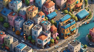 in the style of Iwona Lifsches, Bird's eye view of a city landscape, Leonardo Style, 3D style, science fiction, isometric, 3D render, octane render, unreal engine, 