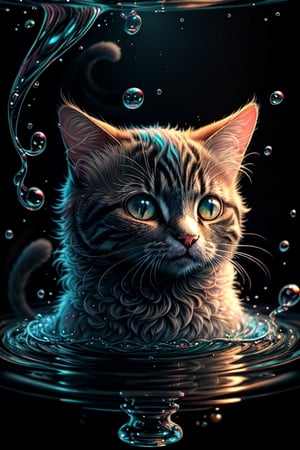 Cat has dominated the art of floating in the water, masterpiece, high quality, high definition, 8K, super detailed, solo cat